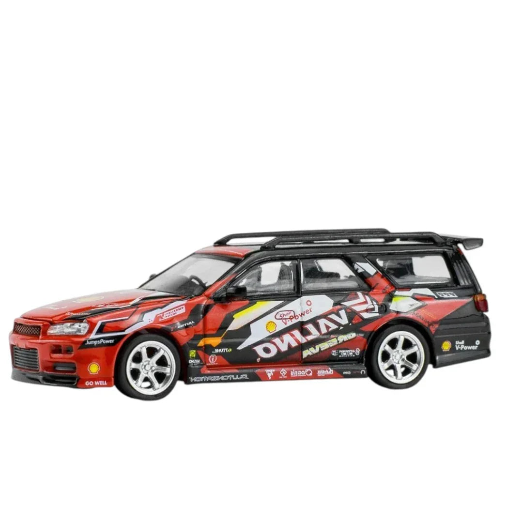 Pop Race PR64-38 Nissan Skyline GT-R R34 Shell V-Power Livery 1:64 Die-Cast Model Car