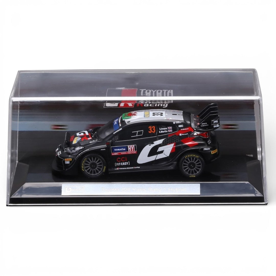Bburago 1:43 Toyota GR Yaris Rally1 Hybrid No.33 Diecast Model – WRC Rally Racing Car with Display Case