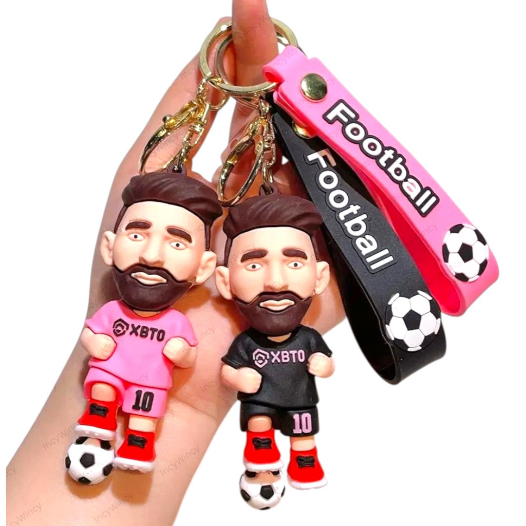 Football Player Character Keychain with Strap – 2 Soccer Fan PVC Keyring Charm for Bags, Keys & Backpacks