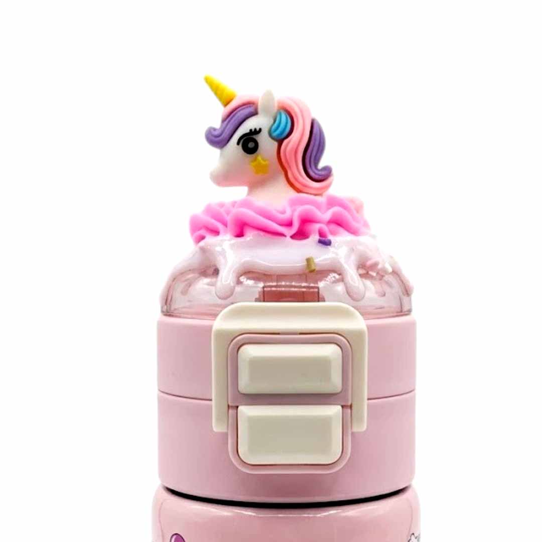Unicorn Kids Water Bottle 500ML with Straw Lid – Leakproof Cartoon School Water Bottle for Girls