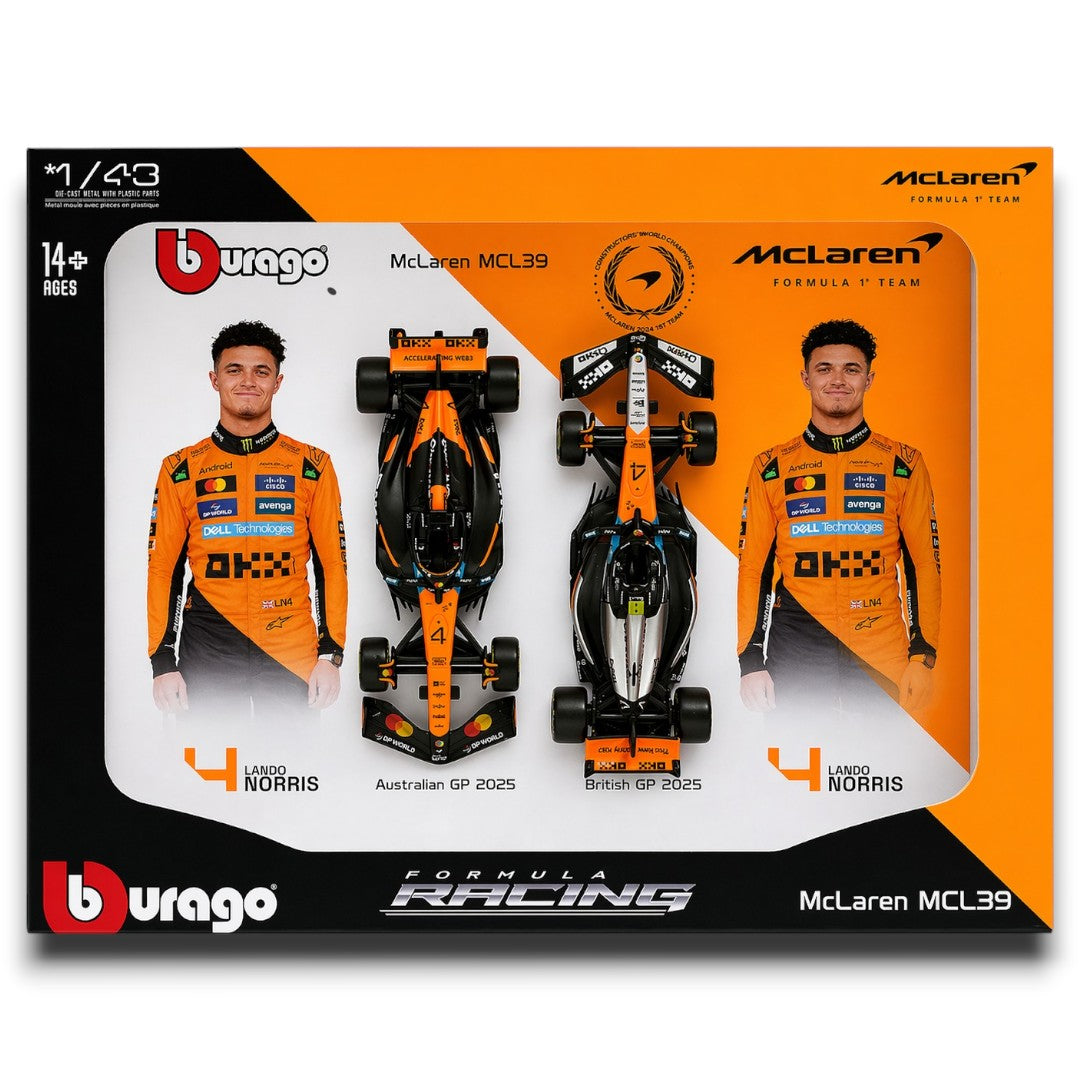 Bburago 1:43 McLaren MCL39 #4 Lando Norris Formula 1 Die-Cast Model Car | Formula Racing Collectible