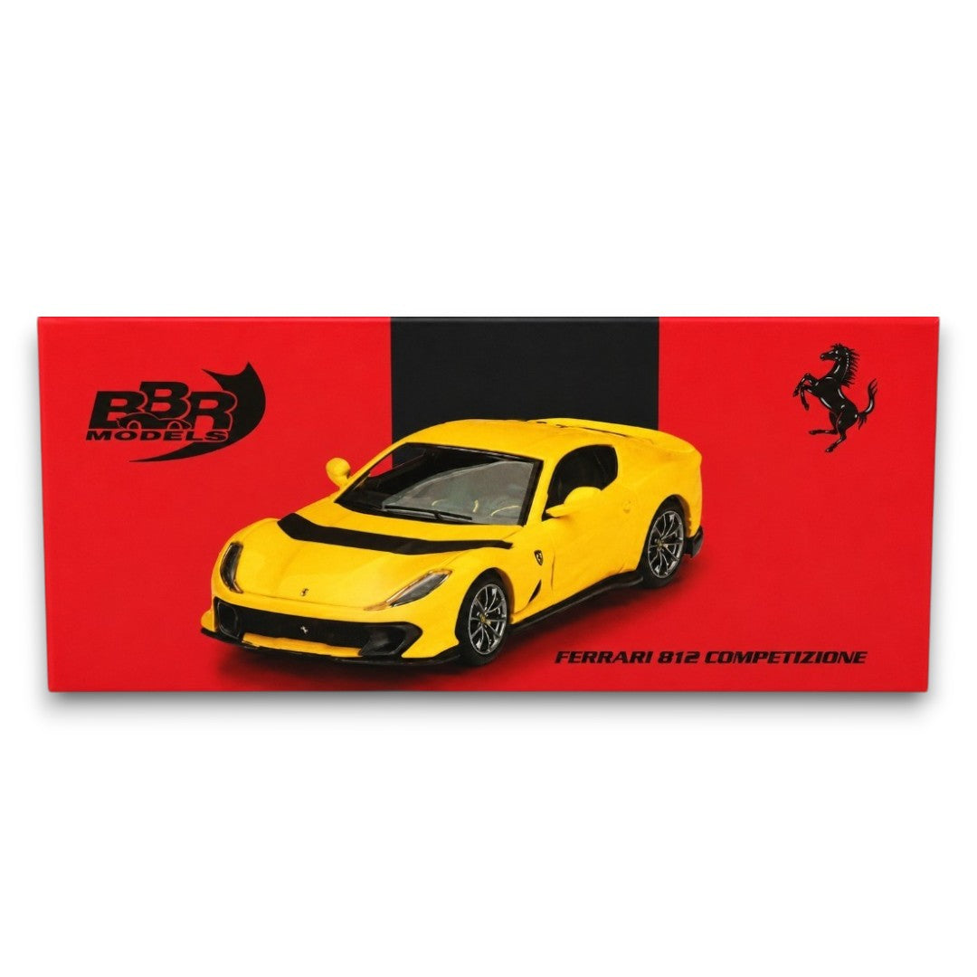 BBR Models 1:64 Ferrari 812 Competizione Die-Cast Model Car – Giallo Modena Yellow Collectible Sports Car Miniature