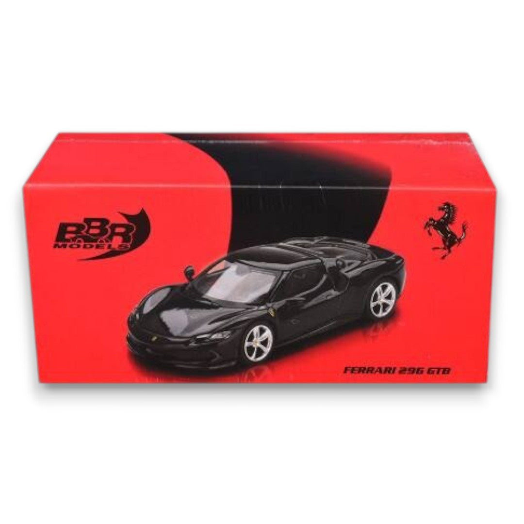 BBR Models 1:64 Ferrari 296 GTB Nero Daytona Limited Edition Die-Cast Model Car – Premium Black Sports Car Collectible