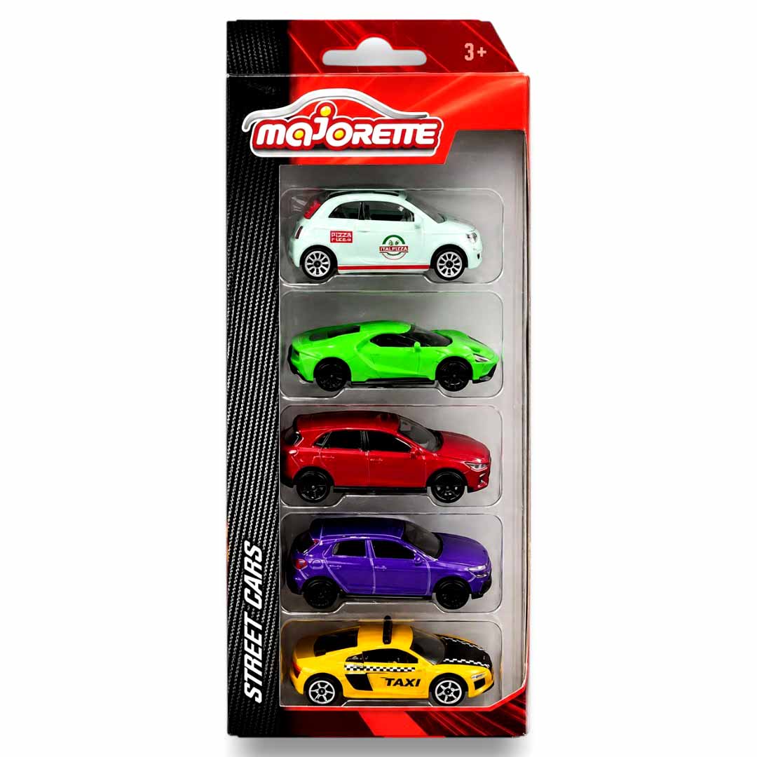 Majorette 1:64 Street Cars 5-Pack Die-Cast Vehicle Set | Assorted City Cars, Sports Cars & Taxi Collection Gift Pack