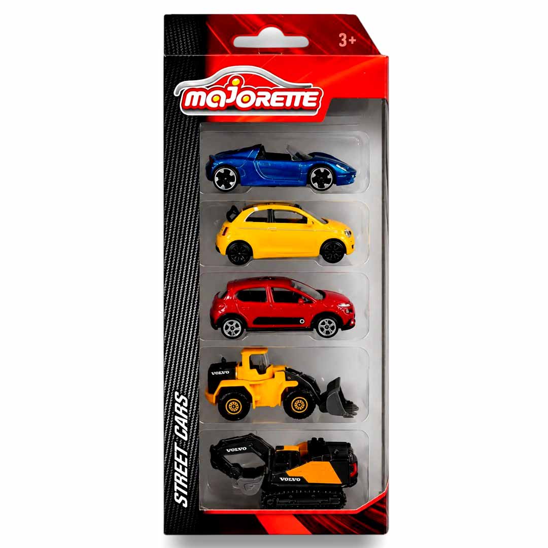 Majorette 1:64 Street Cars 5-Pack Die-Cast Vehicle Set | Assorted Cars & Construction Vehicles Collection Gift Pack