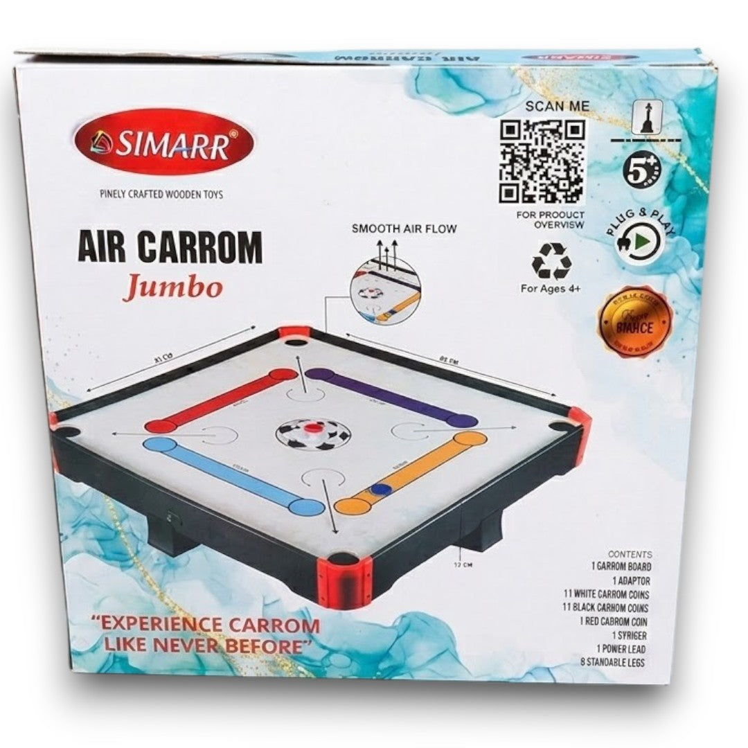 Simarr Air Carrom Jumbo Table Game β Electric Air Powered Carrom Board with Coins, Striker & Stand Legs