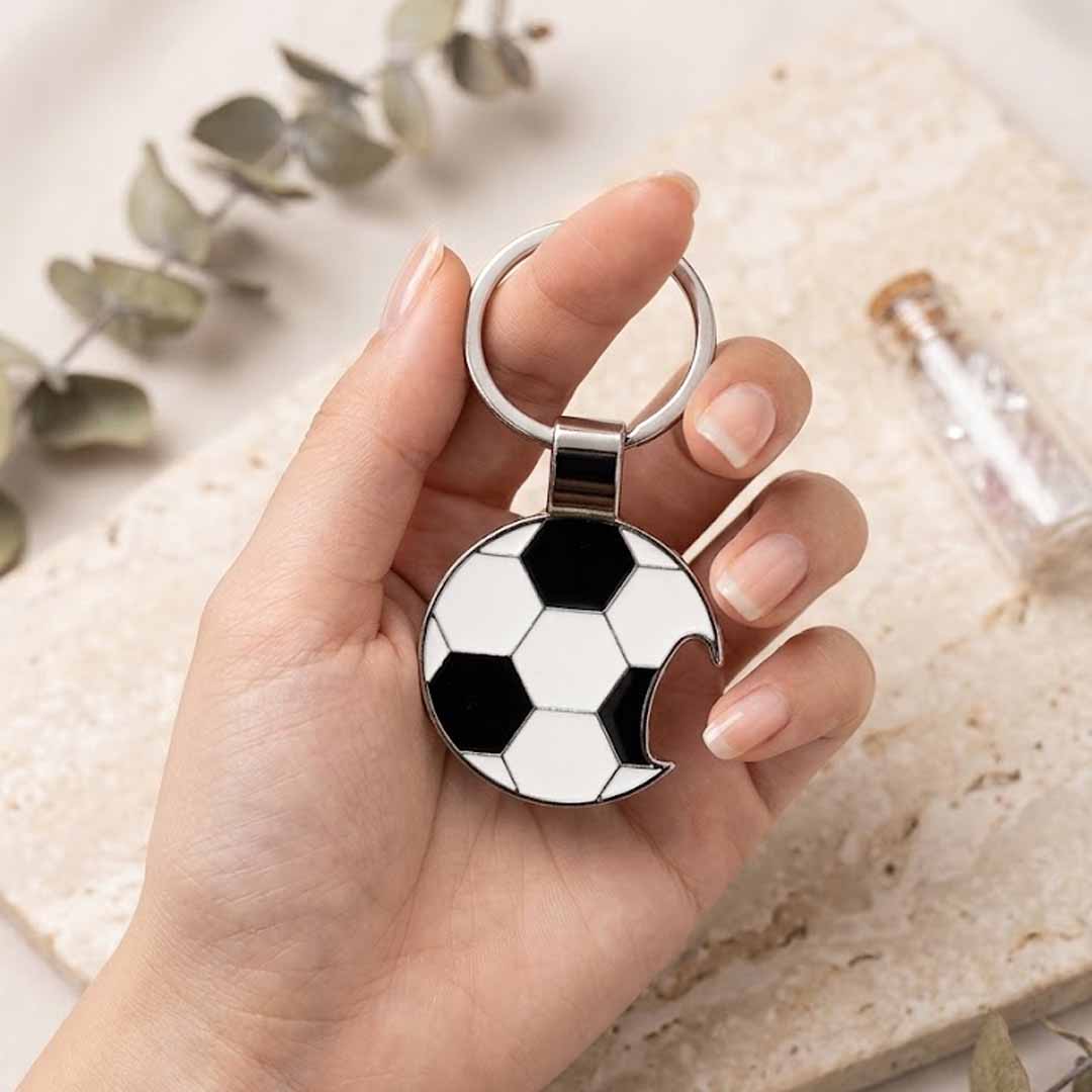Football Metal Bottle Opener Keychain – Soccer Ball Keyring for Sports Fans