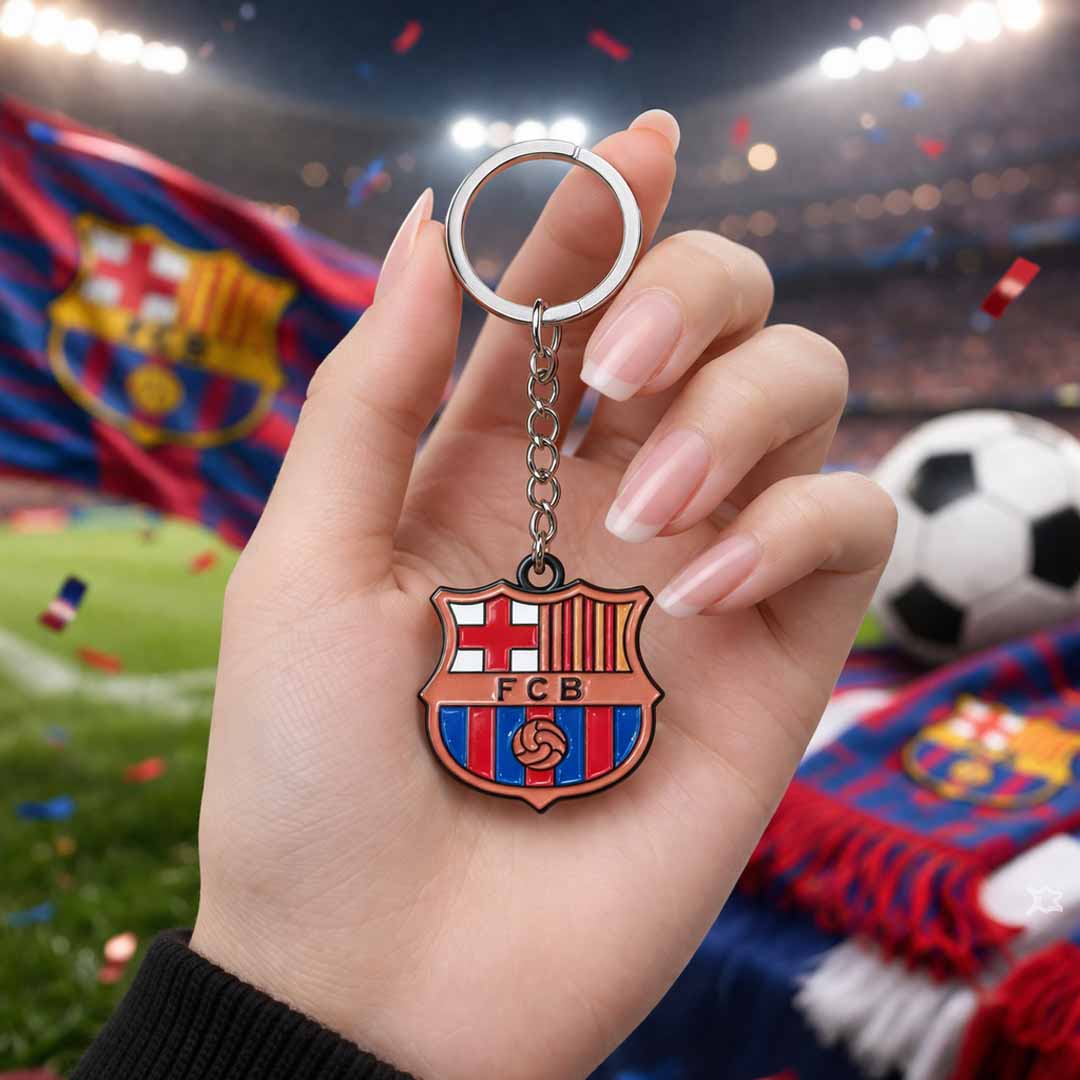FC Barcelona Metal Crest Keychain – Football Club Keyring for