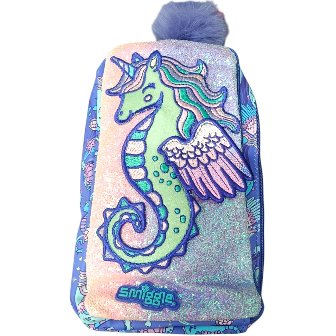 Smiggle Unicorn Glitter Pencil Pouch with Pom Pom β Kids School Stationery Pouch Case