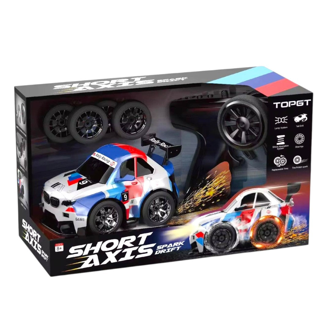 Short Axis Spark Drift Remote Control Car – High-Speed RC Racing Car with Drift Tires & Controller for Kids