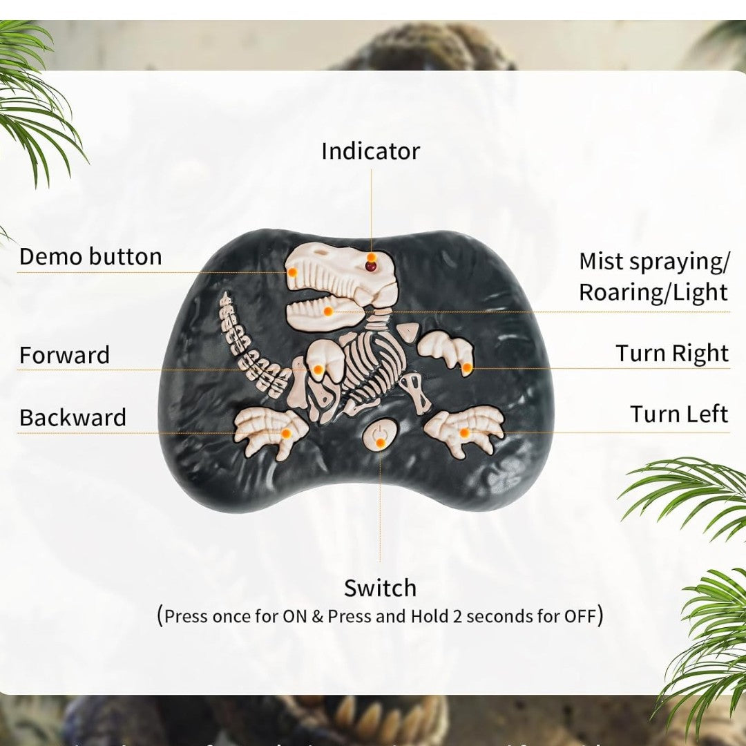 2.4GHz Remote Control T-Rex Dinosaur Toy with Mist Spray, Lights & Sound – Walking RC Robot Dinosaur with 360° Head Movement for Kids