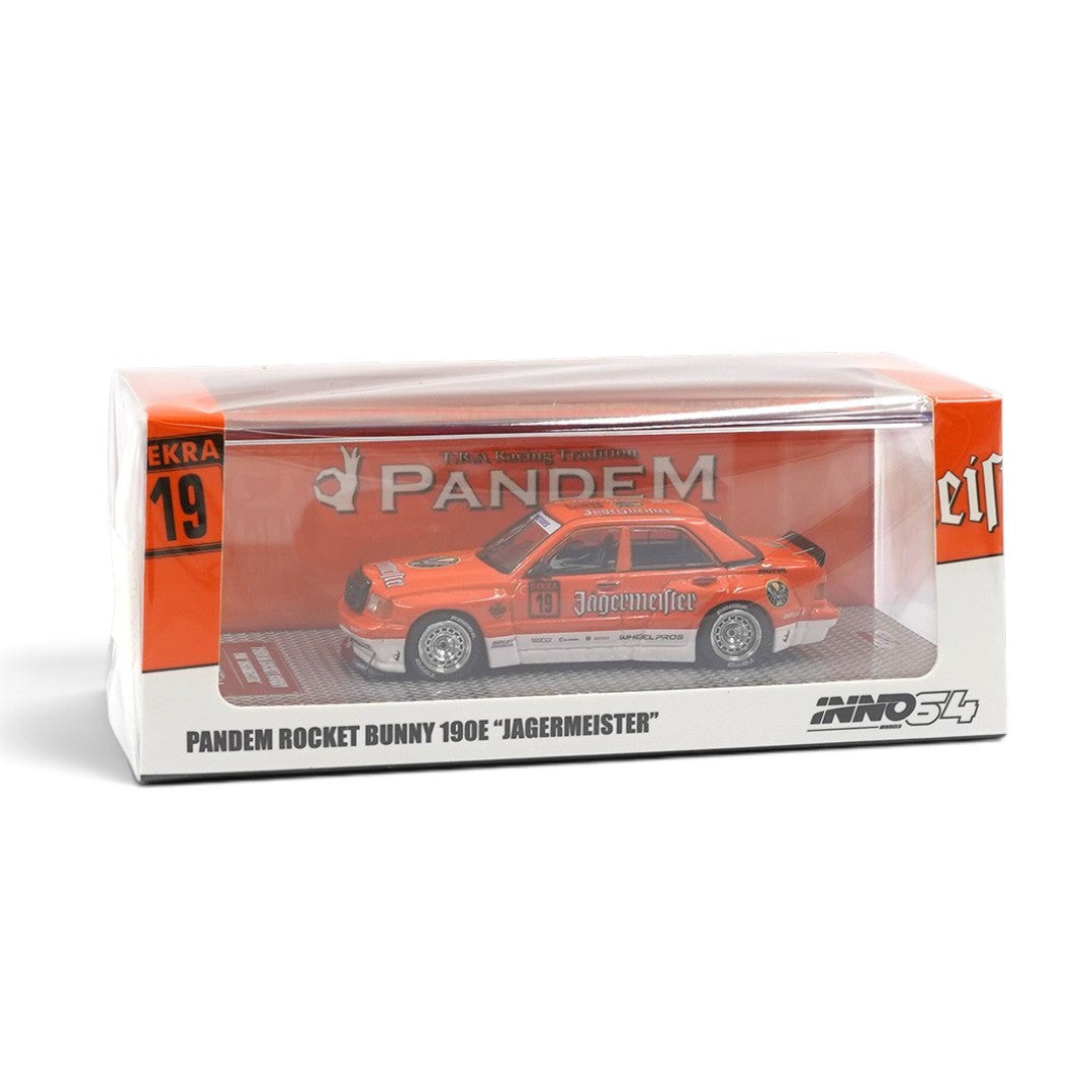INNO64 1:64 Mercedes-Benz 190E Pandem Rocket Bunny Jägermeister #19 Die-Cast Model with Display Case