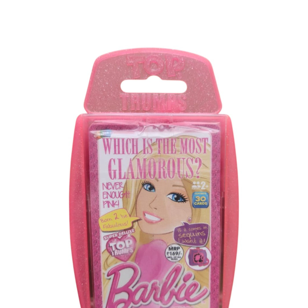 Top Trumps Super Deluxe Barbie Glamorous Card Game – 30 Collectible Cards with Glitter Storage Case | Rare 2014 Discontinued Edition