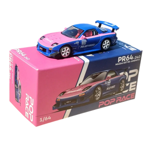 POP RACE Mazda RX-7 RE Amemiya Blue Pink 1:64 Die-Cast Car Model