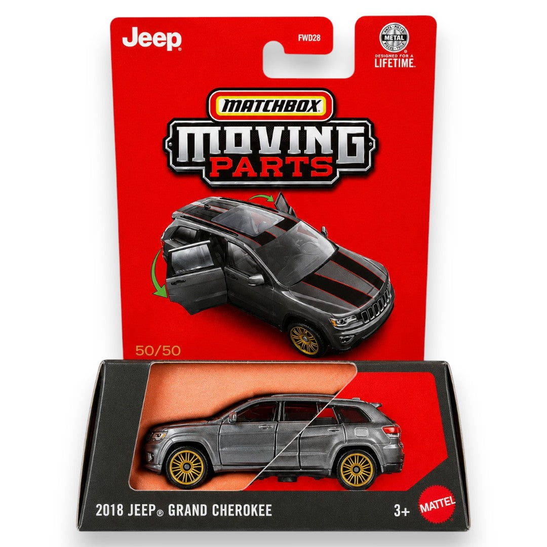 Matchbox Moving Parts 2018 Jeep Grand Cherokee Die-Cast Model SUV with Opening Doors & Sunroof | Premium Collectible Vehicle | 1:64 Scale