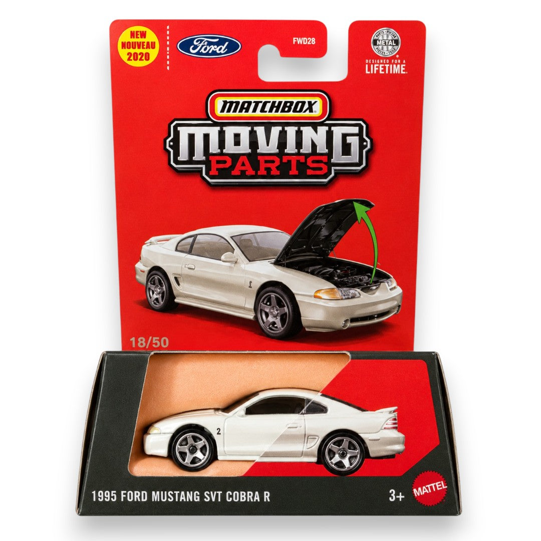 Matchbox Moving Parts 1995 Ford Mustang SVT Cobra R Die-Cast Model Car with Opening Hood | Premium Collectible Vehicle | 1:64 Scale