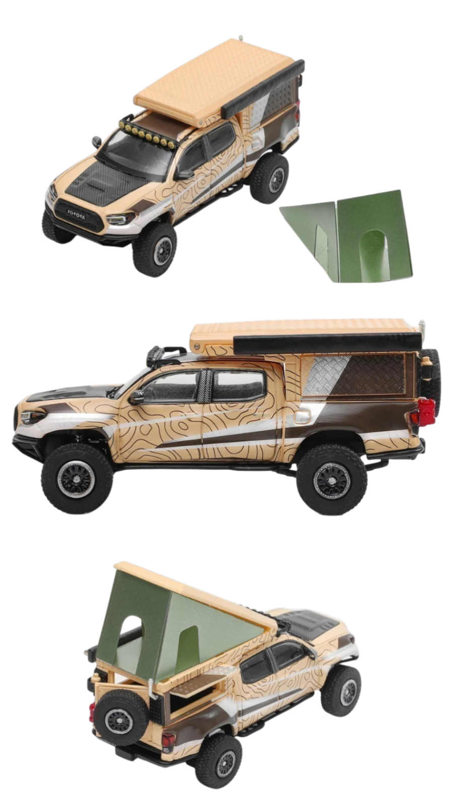 GCD 528 Toyota Tacoma Camper Desert Edition Diecast Model Car with Pop-Up Tent β Premium Collectible Pickup Truck Miniature
