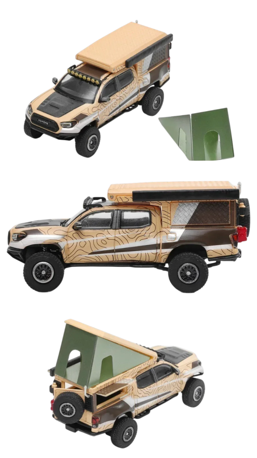 GCD 528 Toyota Tacoma Camper Desert Edition Diecast Model Car with Pop-Up Tent β Premium Collectible Pickup Truck Miniature