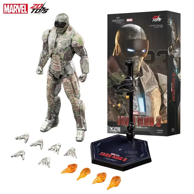 ZD Toys 1:10 Scale Iron Man Mark XXIII (Shades) Action Figure | Marvel Studios Iron Man 3 Camouflage Armor Collectible with Premium Articulation
