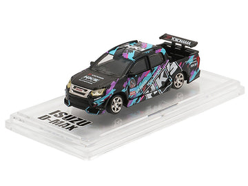 BM Creations 1:64 Isuzu D-Max Low Rider HKS Black Diecast Model Car | Premium JDM Pickup Collectible with Widebody Aero Kit