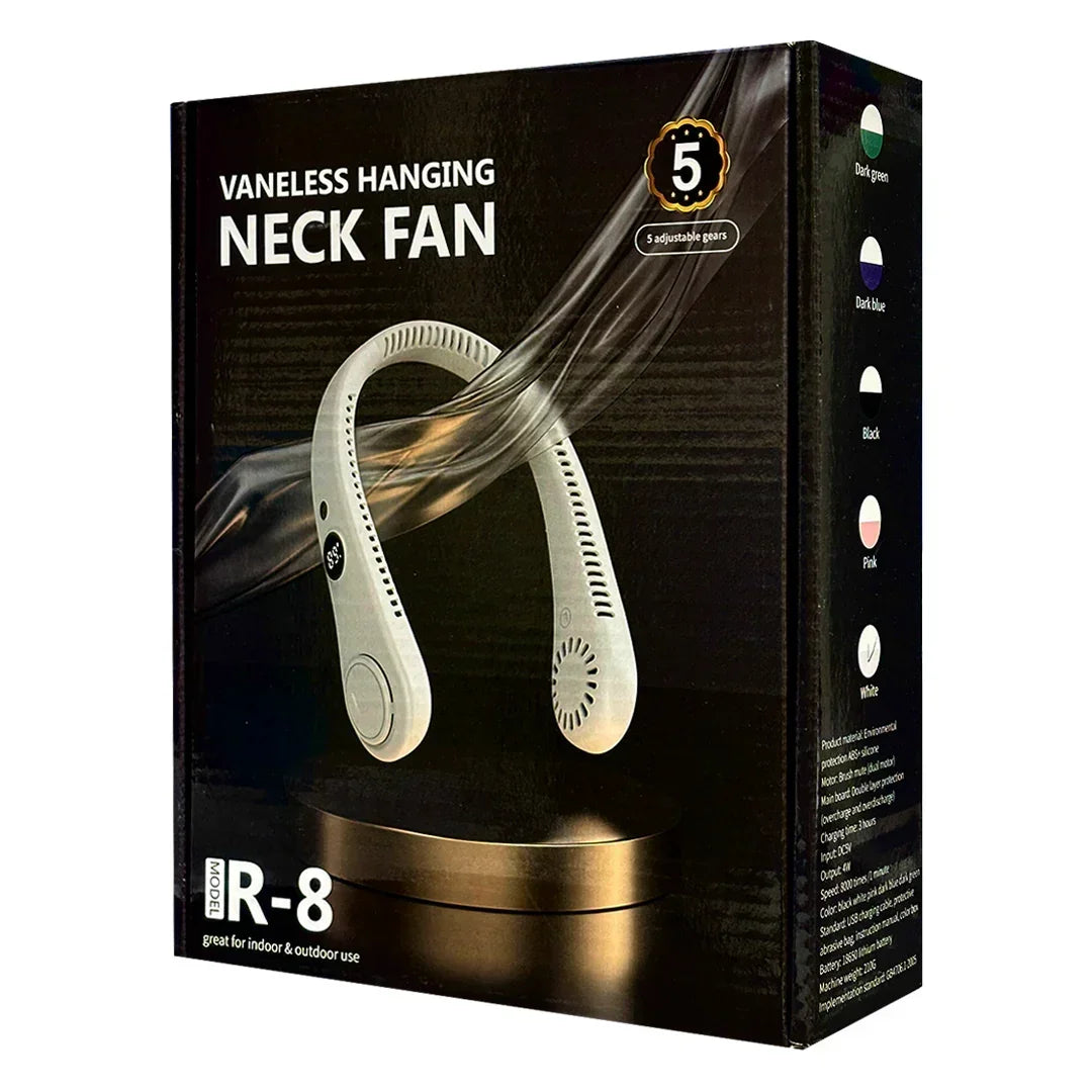 Portable Neck Fan, Personal Fan USB Rechargeable Neck Fan, 5 Speed Hanging Bladeless Fan with Monitor (Green) - Jaiman Toys