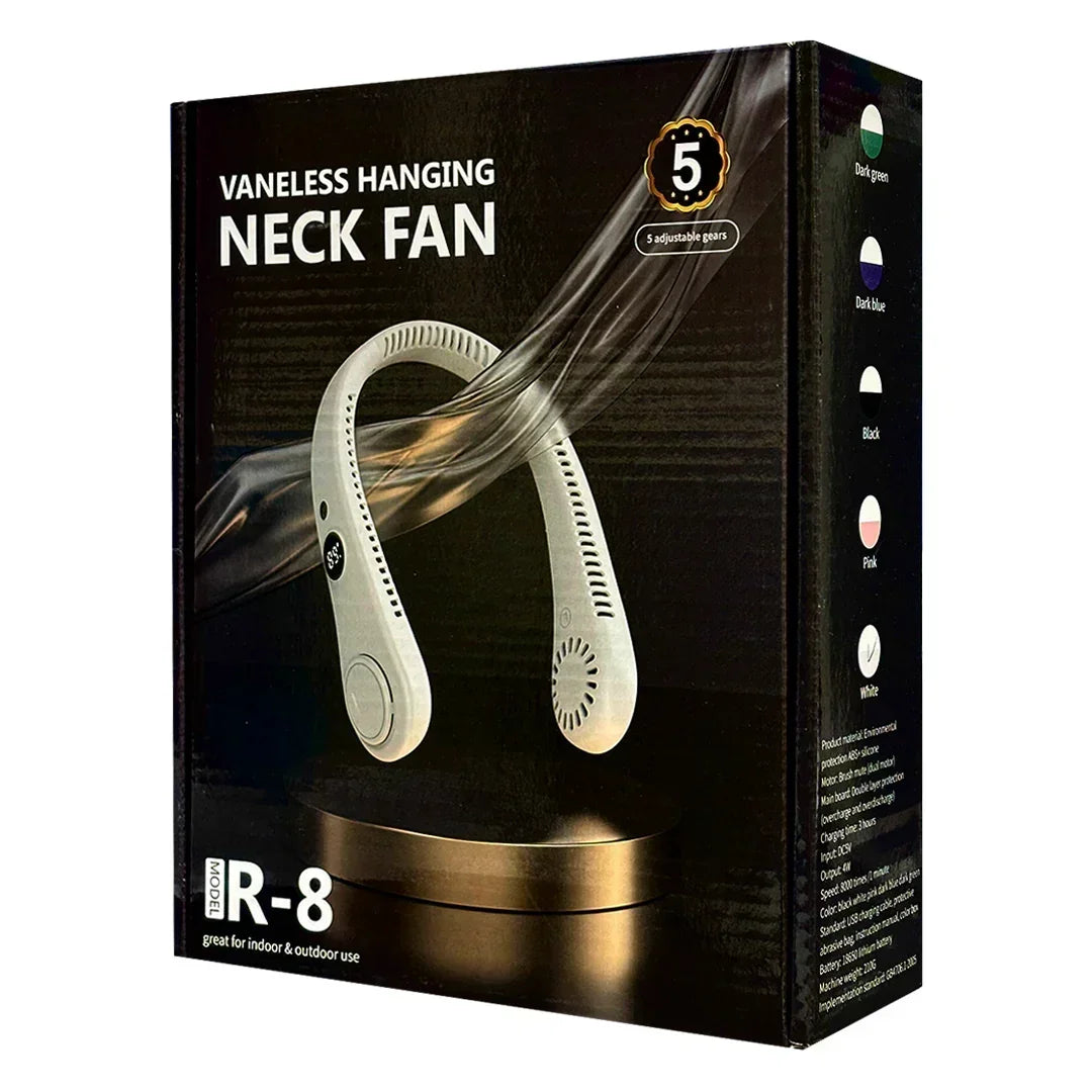 Portable Neck Fan, Personal Fan USB Rechargeable Neck Fan, 5 Speed Hanging Bladeless Fan with Monitor (Green) - Jaiman Toys