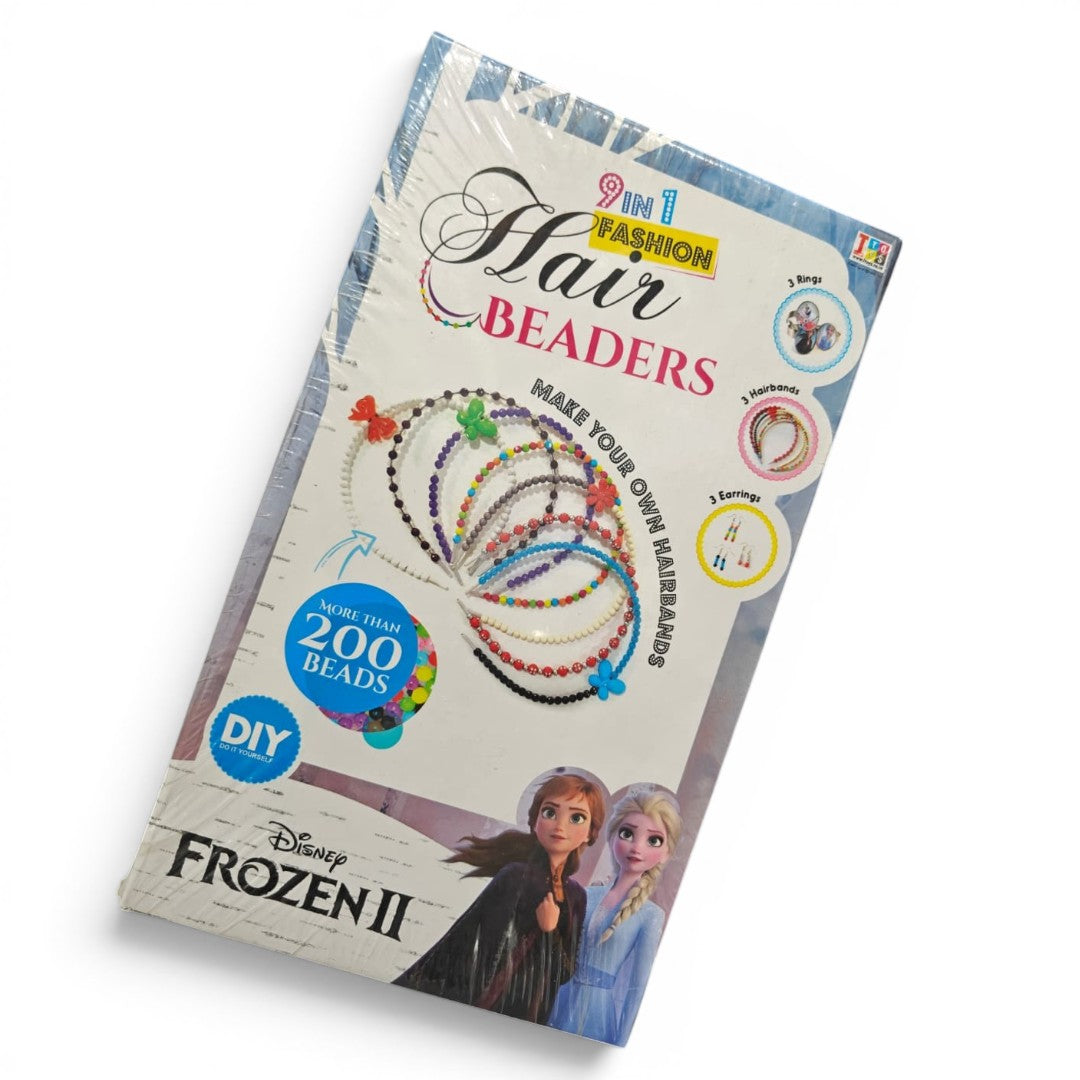 Disney Frozen II 9-in-1 Fashion Hair Beaders DIY Craft Kit for Girls | Make Your Own Hairbands, Rings & Earrings with 200+ Beads