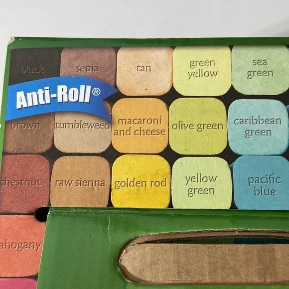 Color chart with labeled pastel shades including macaroni and cheese, olive green, and pacific blue.