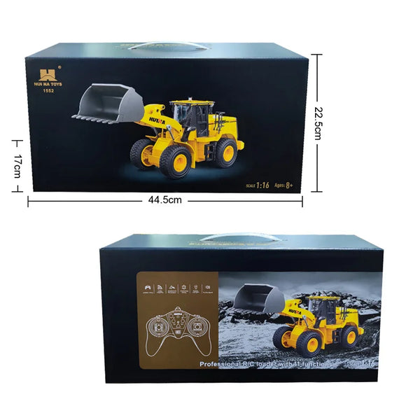 HUINA 1552 1:16 RC Wheel Loader | 11CH 2.4GHz Front Loader with Metal Bucket, LED Lights & Sound