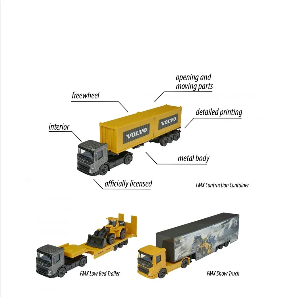 Majorette Construction Volvo Transporter Truck β FMX Low Bed Trailer Diecast Pack of 1 - Jaiman Toys