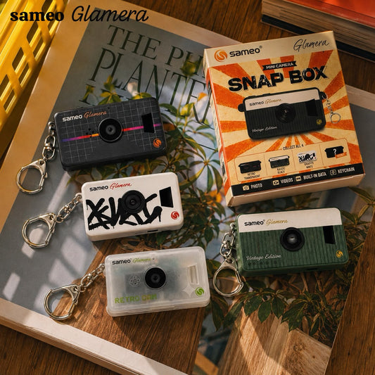 SAMEO Glamera Snap Box Mini Camera – 1 PC Random Design | 1080P Full HD Video, 12MP Photos, 7 Photo Filters, 0.96" IPS Display, Rechargeable Keychain Camera