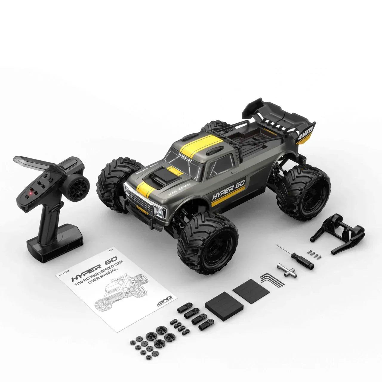 MJX Hyper GO 10210 1:10 Brushless 4WD RC Truck – 2S/3S Compatible | High-Speed RTR Off-Road Monster Truck | 2.4GHz Control (Grey)