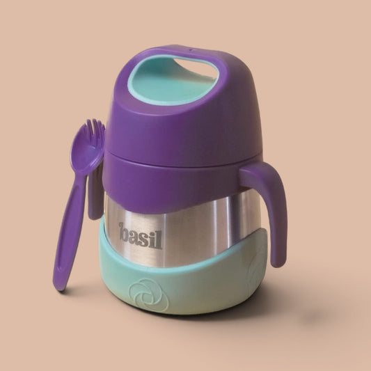 Basil ThermoTot 320ml Kids Insulated Food Jar – 304 Stainless Steel Vacuum Lunch Box with Handle & Spork