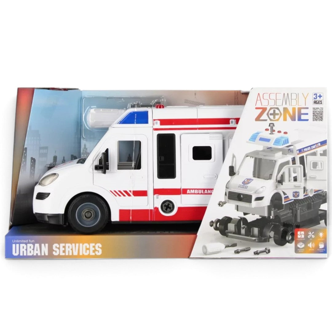 Assembly Zone Urban Services Ambulance Vehicle Building & Disassembly Toy with Tools | DIY Emergency Rescue Vehicle for Kids 3+ Years