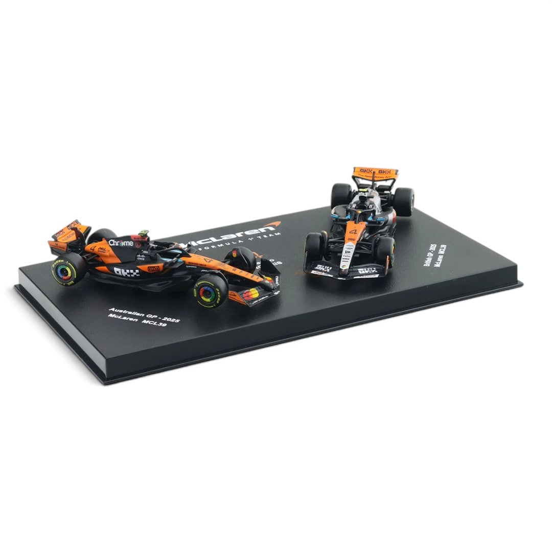 Bburago 1:64 Scale McLaren MCL39 Lando Norris #4 Australian & British GP 2025 Collectible F1 Die-Cast Model Set of 2