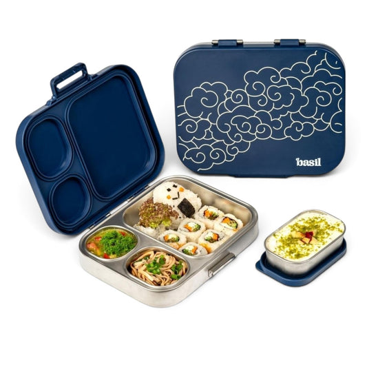 Basil Bento Box Quad Plus 1020ml Stainless Steel Lunch Box with Extra Container – Leak-Proof Tiffin Box for Kids & Adults