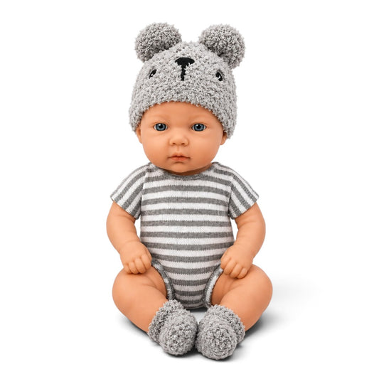 Realistic Baby Doll with Feeding Accessories 12Inch | Cute Newborn Doll with Outfit, Bear Hat, Feeding Bowl, Spoon, Fork, Sippy Cup & Pacifier | Pretend Play Baby Doll for Kids 18M+