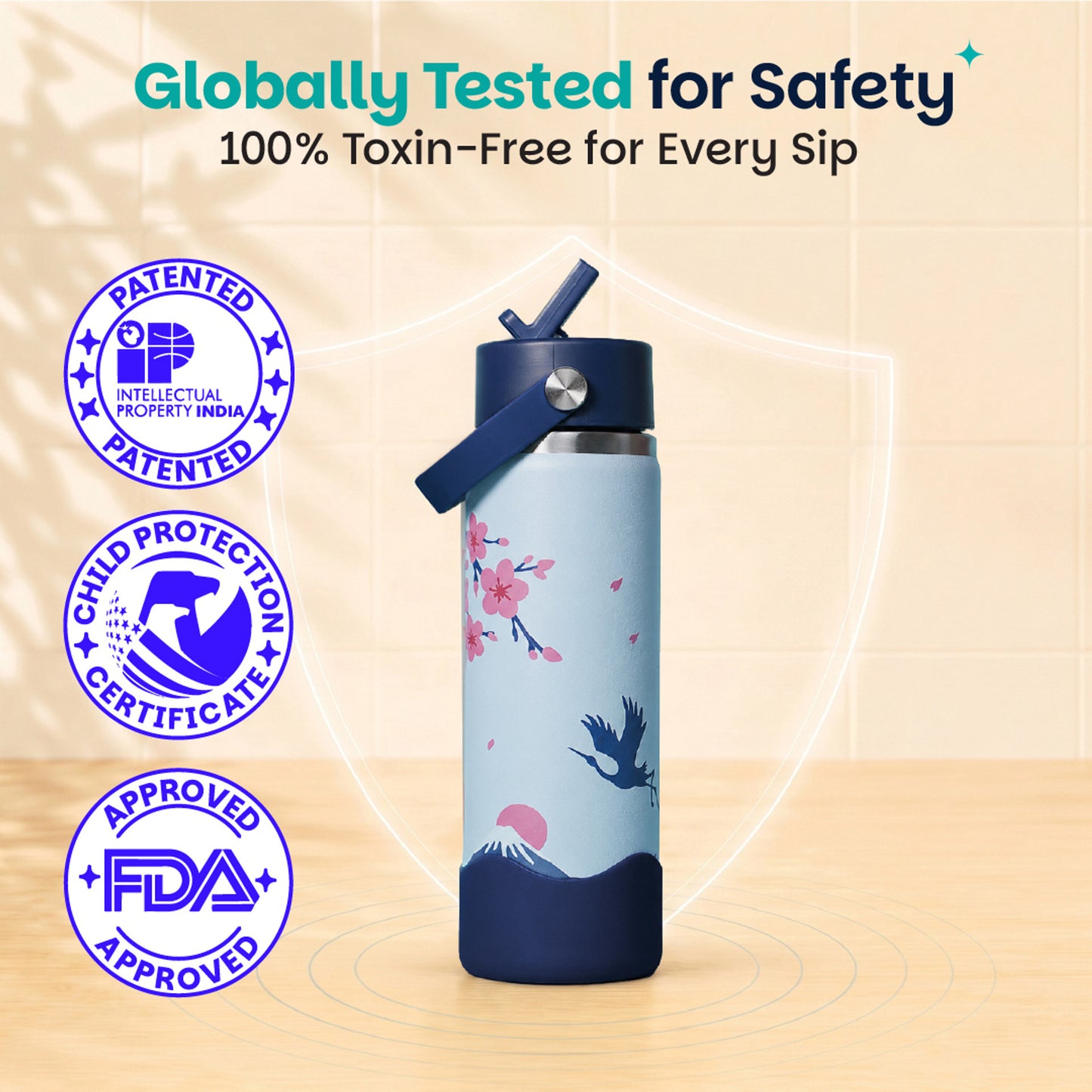 Basil 600ml Kids Stainless Steel Water Bottle with Straw & Carry Handle | 304 Stainless Steel, Food-Grade Silicone Base | Ages 7–12 Years