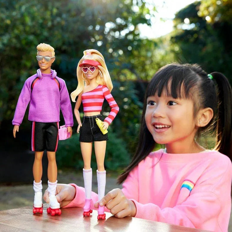 Barbie Fashionistas Set with 2 Fashion Dolls & 6 Accessories, Ken Roller-Skating Fashion Dolls, 65th Anniversary Collectible - Jaiman Toys