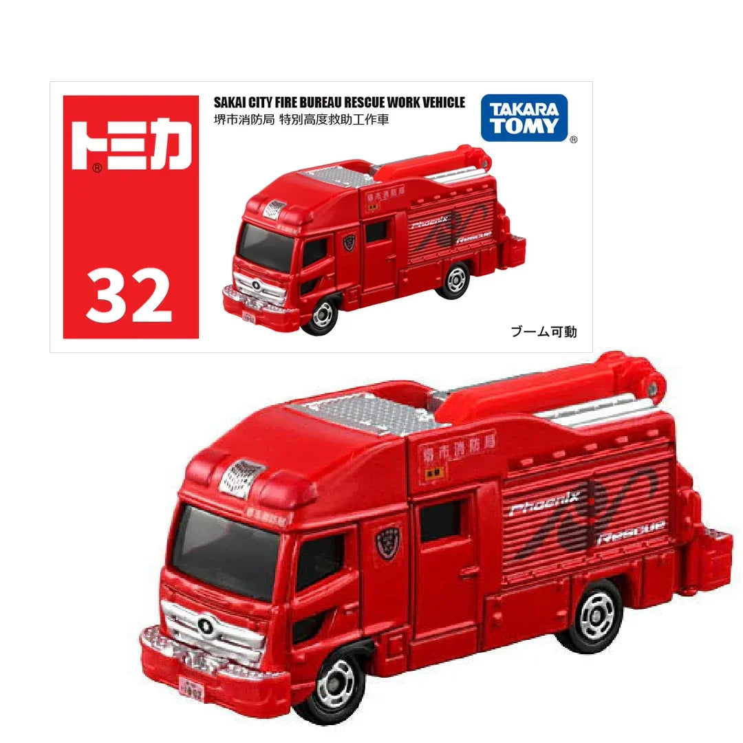 Tomica #032 Sakai City Fire Bureau Rescue Work Vehicle- TAKARA TOMY -Diecast Scale Model Car - Jaiman Toys
