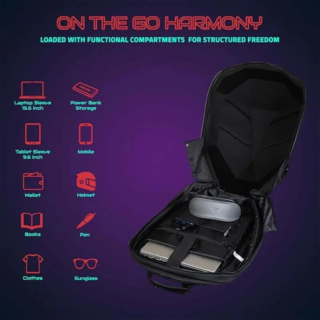 Hookaba Eye Rover LED Biker Backpack – Hard Shell, Waterproof, 15.6” Laptop - Black - Jaiman Toys