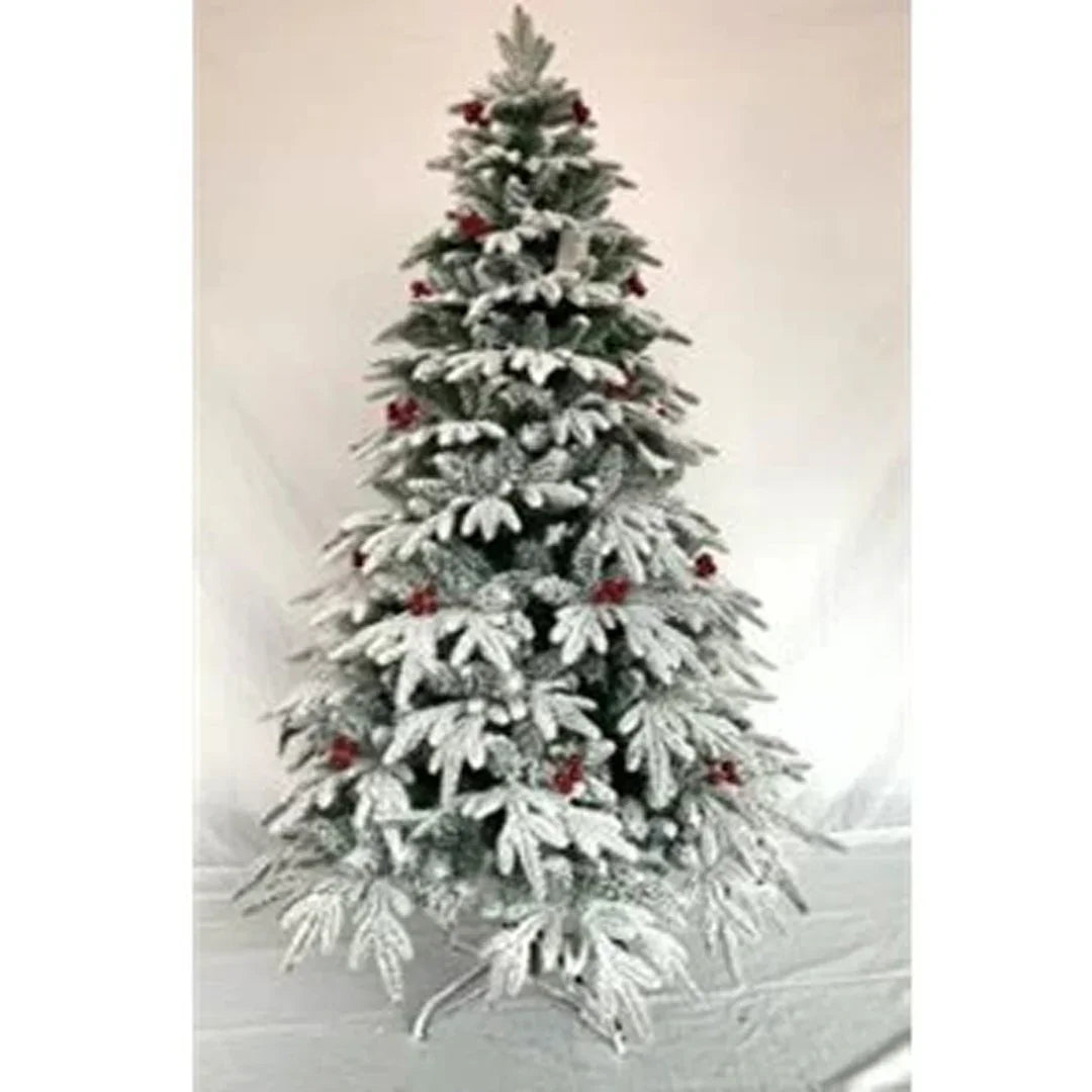 SWEN Paloma 8-Feet Christmas Tree with Frosting & Red Cherries | Premium Snow-Kissed Festive Tree