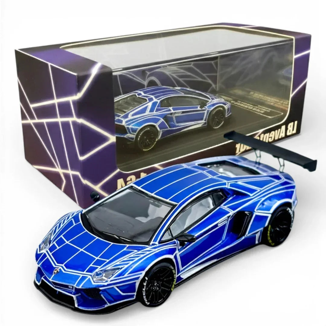 KING Model 1:64 Lamborghini LB Aventador Performance – Metallic Blue Grid Edition Diecast Model Car