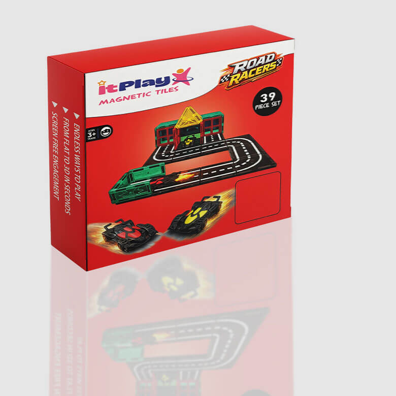 ITPLAY Road Racer Theme Magnetic Tiles 39 Pcs Educational Construction Building Set for Kids