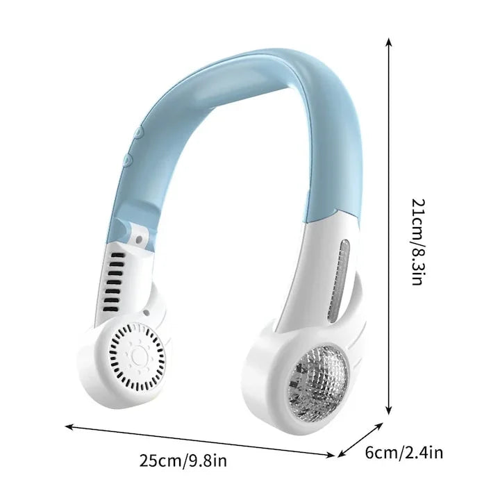 Portable Bladeless Neck Fan – 5-Speed Adjustable Cooling Fan with 400mAh Battery, USB Rechargeable, Quiet Hands-Free Airflow for Outdoor, Travel & Home (Blue/White)