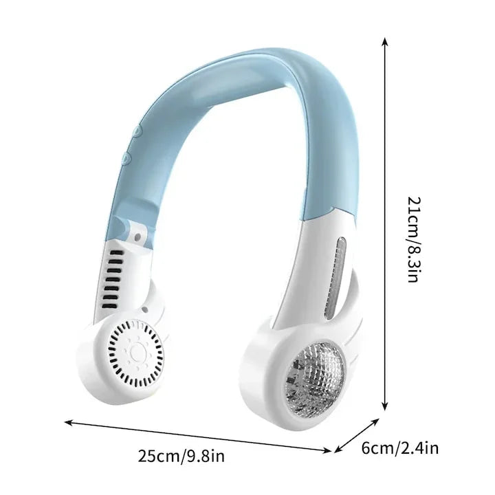 Portable Bladeless Neck Fan – 5-Speed Adjustable Cooling Fan with 400mAh Battery, USB Rechargeable, Quiet Hands-Free Airflow for Outdoor, Travel & Home (Blue/White)