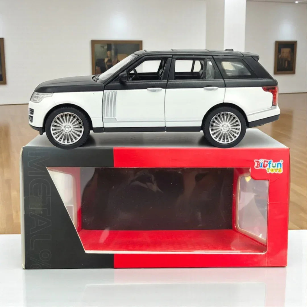 Toy Car Range Rover 1:24 Scale Diecast Model Car – Pullback Toy SUV with Openable Doors, Sound & Light Features (Black/White)