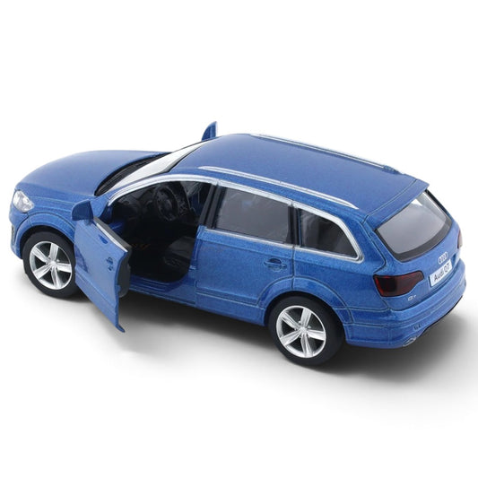 RMZ City Audi Q7 V12 1:32 Scale Die-Cast Model SUV – Metallic Blue & White Collectible Luxury Car with Opening Doors, Pull-Back Action