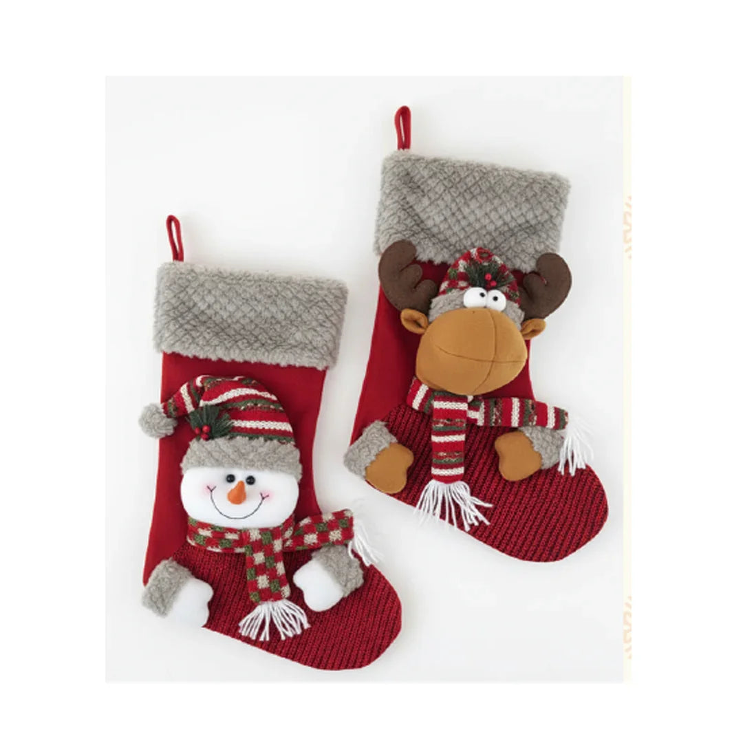 SWEN Oakley Adorable Plush Christmas Stockings | Soft & Playful Festive Décor for Holiday Cheer - 1 Pair