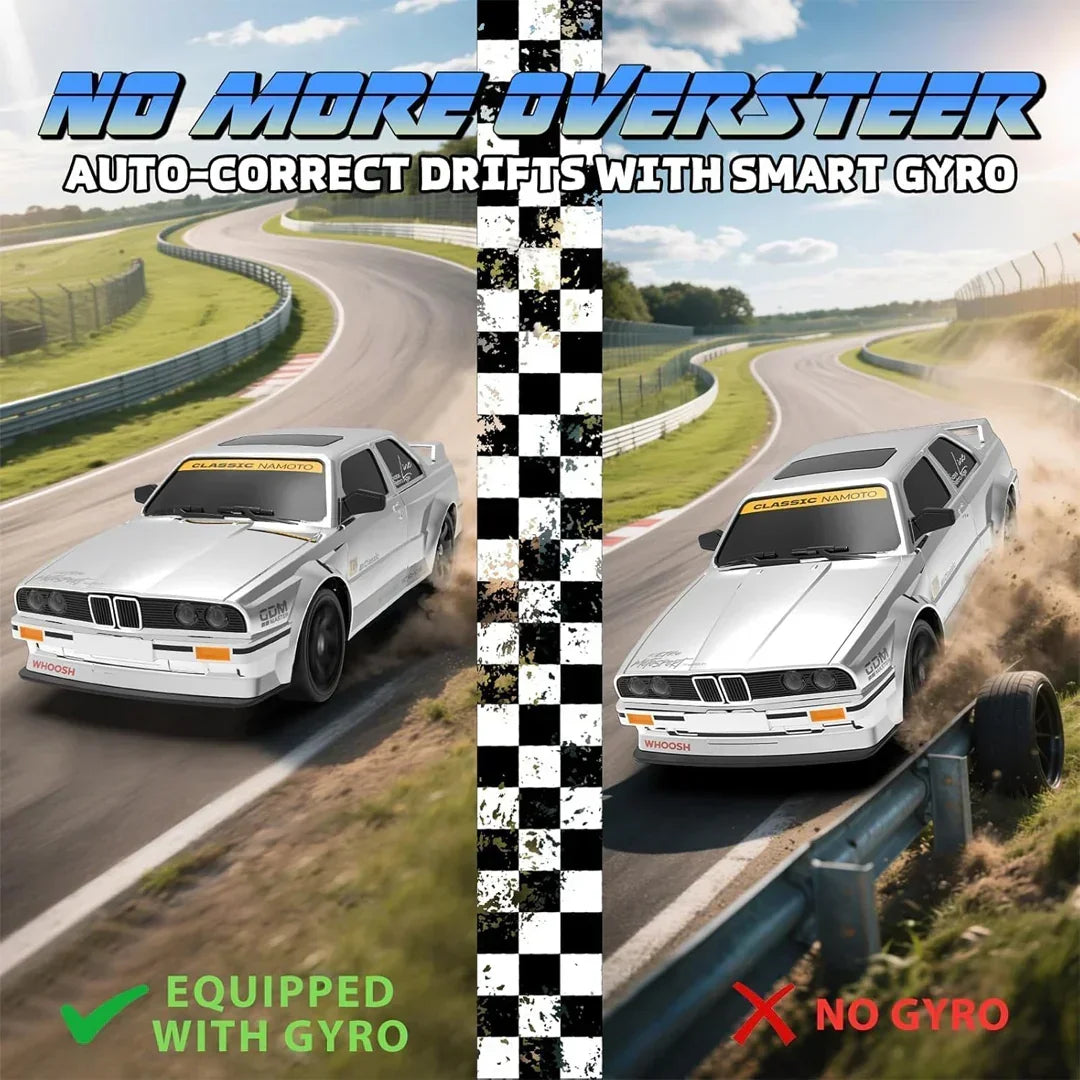 WHOOSH DC162A BMW E30 1:16 RC Drift Car | 4WD High-Speed 50km/h Racing Car with ESP Gyro (RTR) - Silver